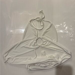 PrettyLittleThing Cream Halter Top with Cutout